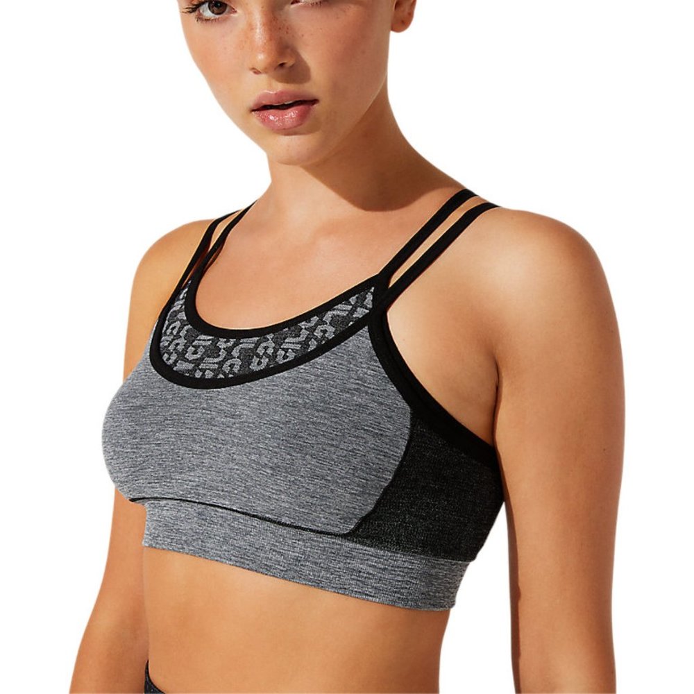 NWT Asics Cropped Logo Sports Bra - Black/Gray - Size Small